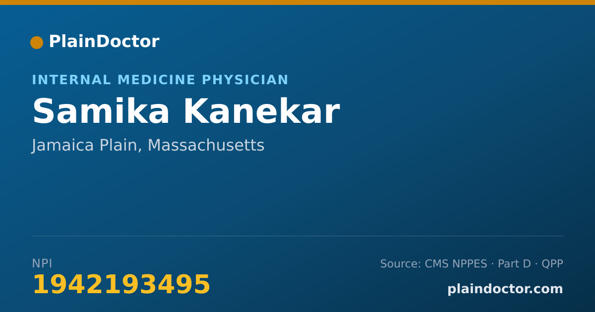 Shareable card for Samika Kanekar - Internal Medicine Physician, Jamaica Plain, MA
