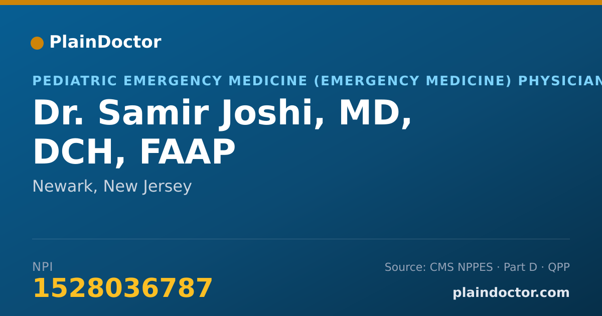 Shareable card for Samir Joshi, MD, DCH, FAAP - Pediatric Emergency Medicine (Emergency Medicine) Physician, Newark, NJ