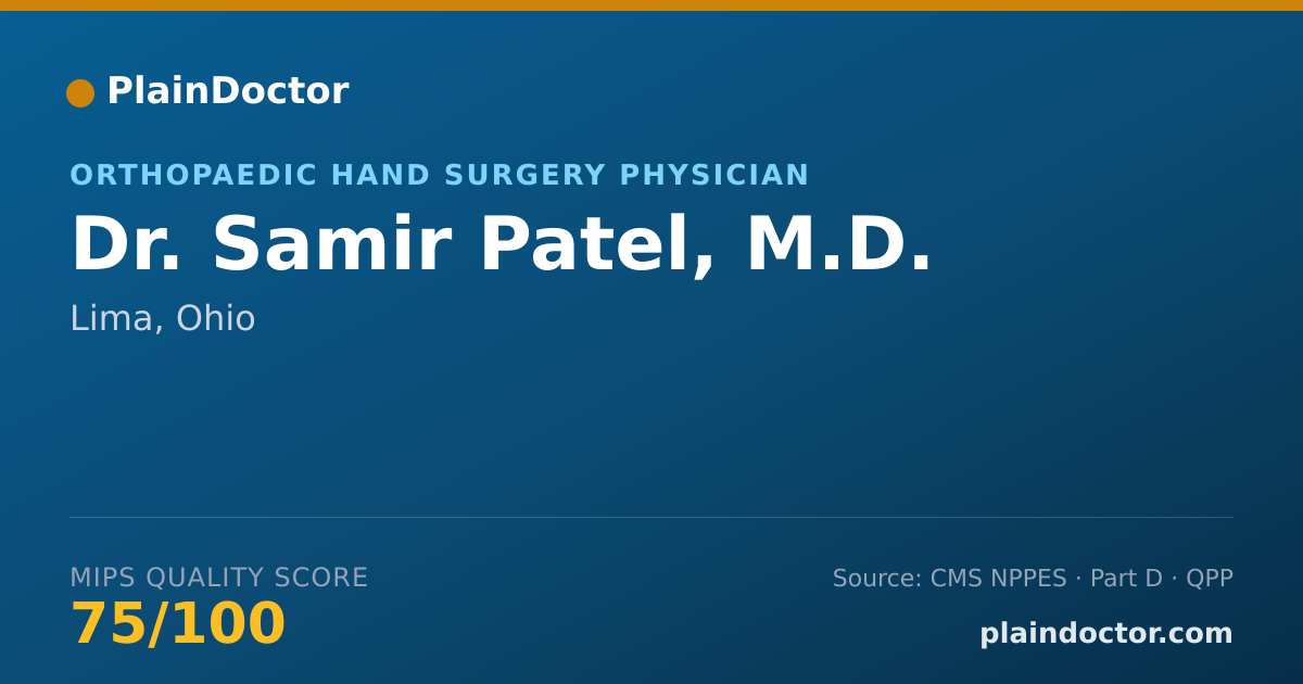 Shareable card for Samir Patel, M.D. - Orthopaedic Hand Surgery Physician, Lima, OH
