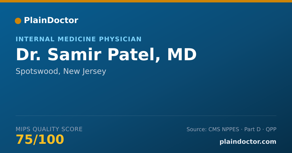 Shareable card for Samir Patel, MD - Internal Medicine Physician, Spotswood, NJ