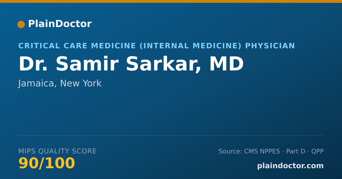Shareable card for Samir Sarkar, MD - Critical Care Medicine (Internal Medicine) Physician, Jamaica, NY