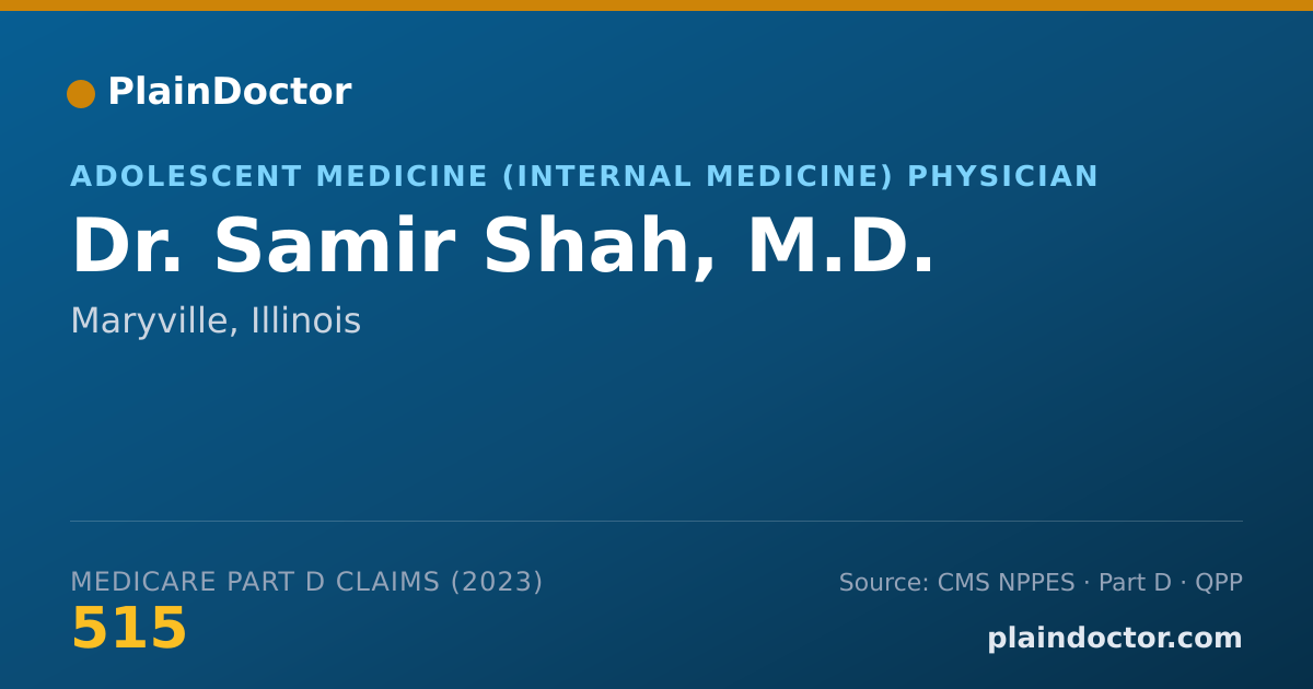 Shareable card for Samir Shah, M.D. - Adolescent Medicine (Internal Medicine) Physician, Maryville, IL