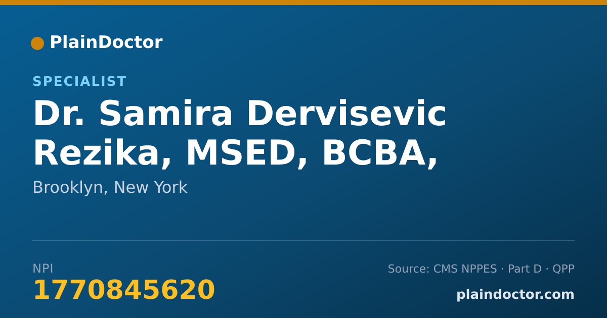 Shareable card for Samira Dervisevic Rezika, MSED, BCBA, NYS LBA - Specialist, Brooklyn, NY
