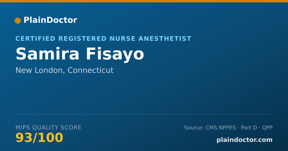 Shareable card for Samira Fisayo - Certified Registered Nurse Anesthetist, New London, CT
