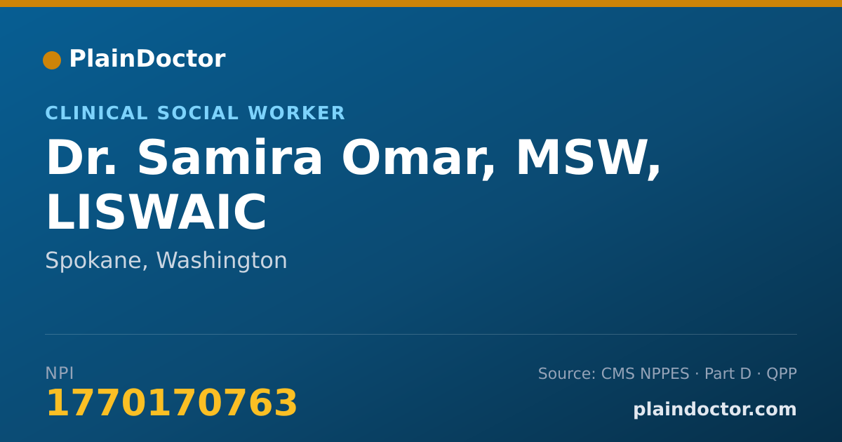 Shareable card for Samira Omar, MSW, LISWAIC - Clinical Social Worker, Spokane, WA
