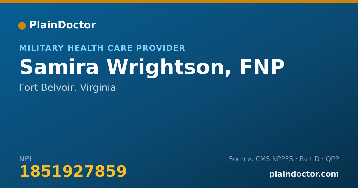 Shareable card for Samira Wrightson, FNP - Military Health Care Provider, Fort Belvoir, VA