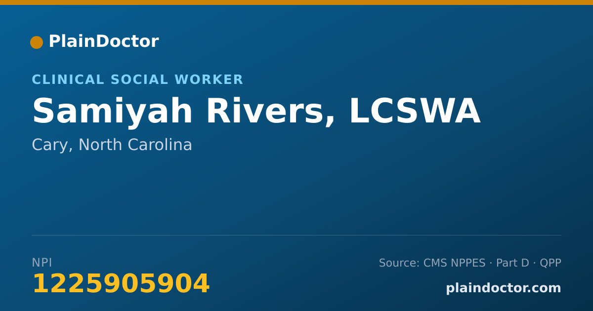 Shareable card for Samiyah Rivers, LCSWA - Clinical Social Worker, Cary, NC