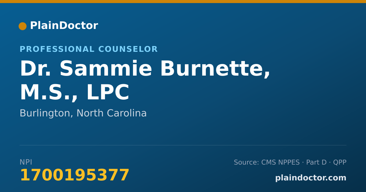 Shareable card for Sammie Burnette, M.S., LPC - Professional Counselor, Burlington, NC