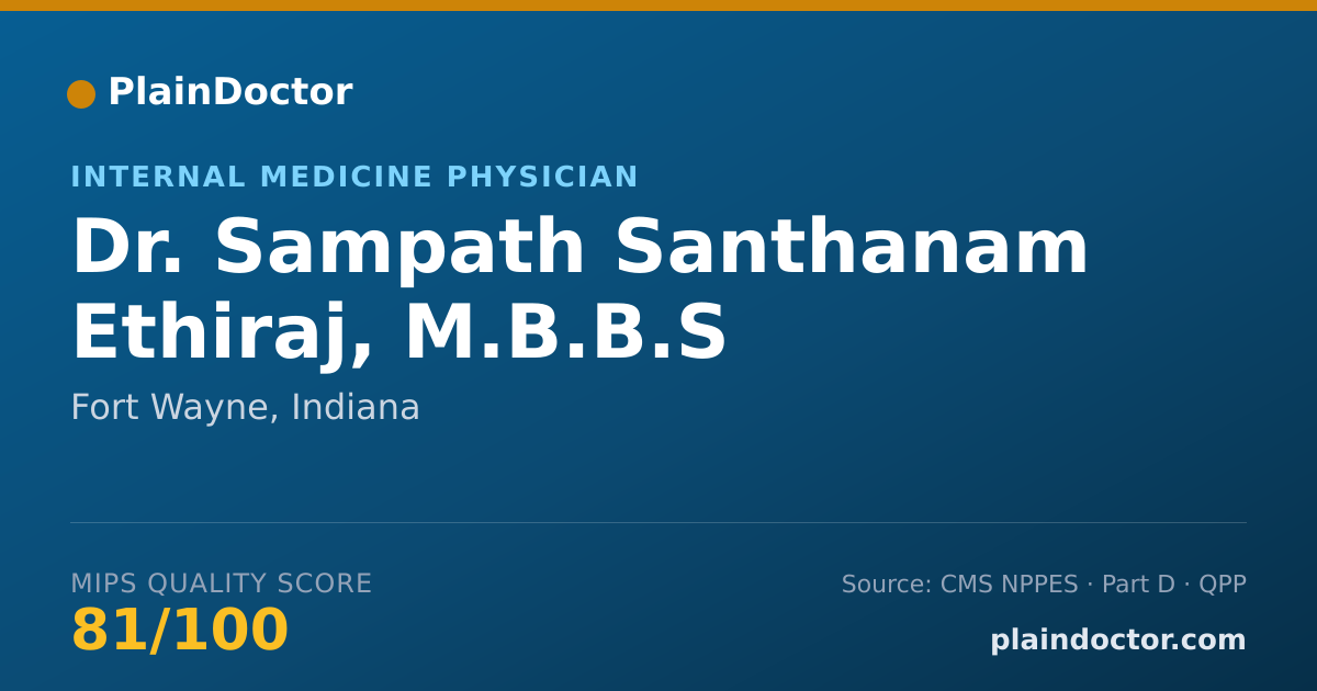 Shareable card for Sampath Santhanam Ethiraj, M.B.B.S - Internal Medicine Physician, Fort Wayne, IN