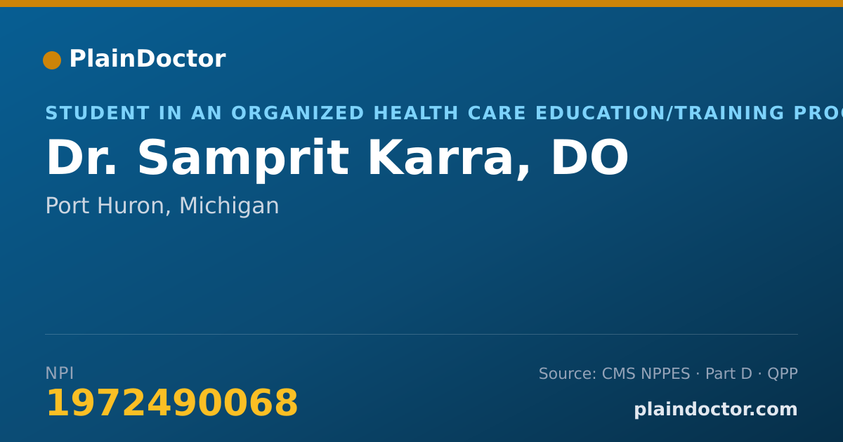 Shareable card for Samprit Karra, DO - Student in an Organized Health Care Education/Training Program, Port Huron, MI