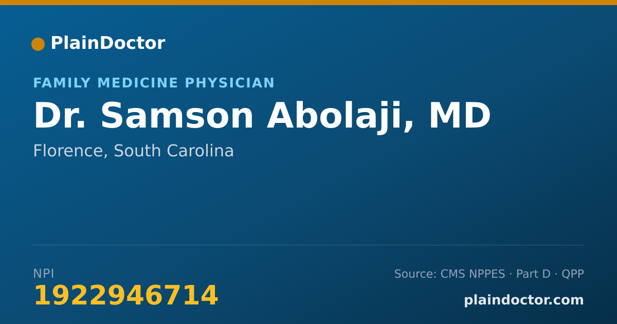 Shareable card for Samson Abolaji, MD - Family Medicine Physician, Florence, SC