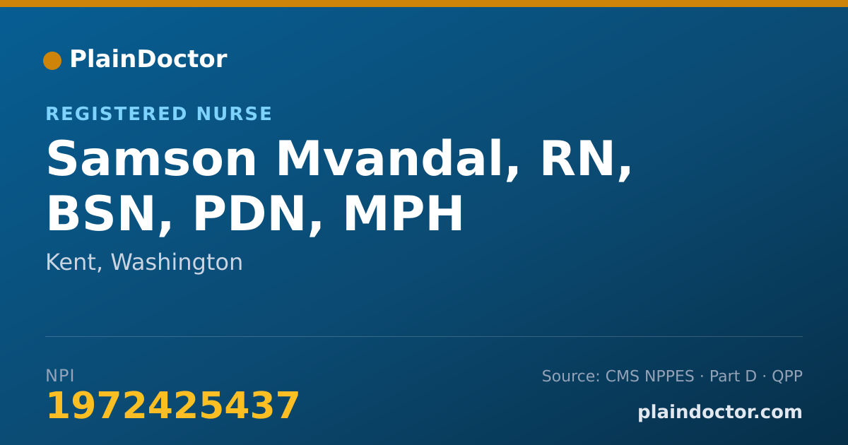 Shareable card for Samson Mvandal, RN, BSN, PDN, MPH - Registered Nurse, Kent, WA