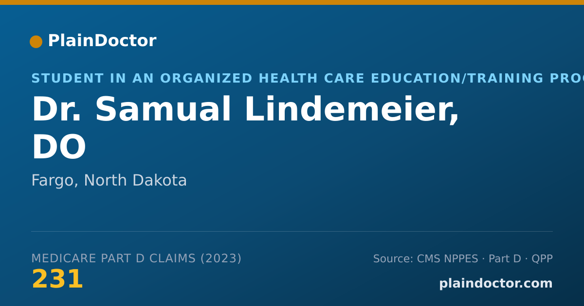 Shareable card for Samual Lindemeier, DO - Student in an Organized Health Care Education/Training Program, Fargo, ND