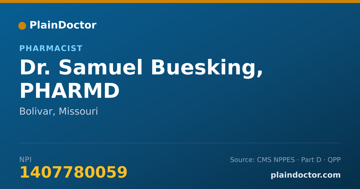 Shareable card for Samuel Buesking, PHARMD - Pharmacist, Bolivar, MO