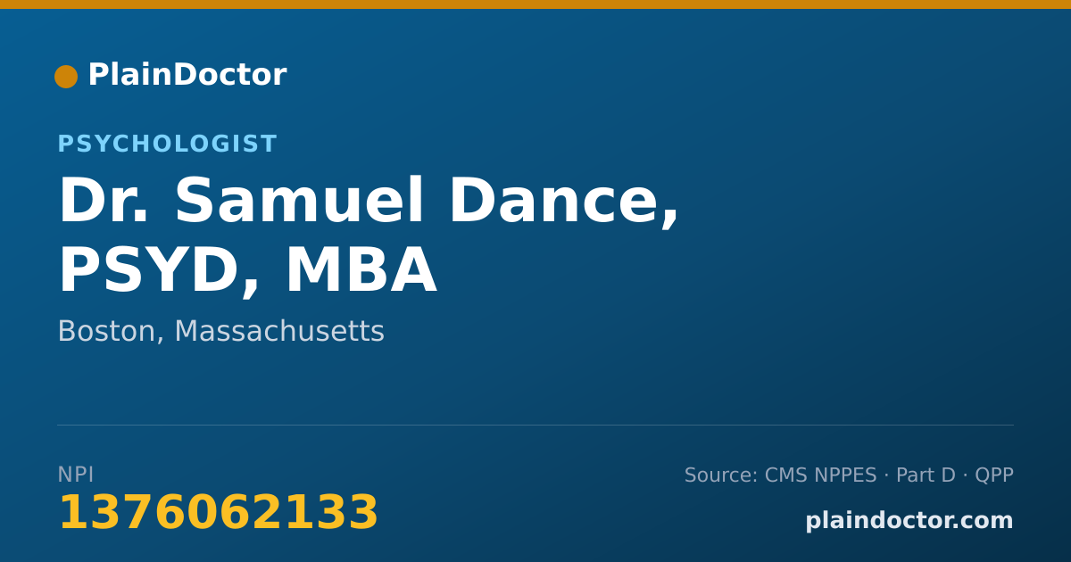 Shareable card for Samuel Dance, PSYD, MBA - Psychologist, Boston, MA