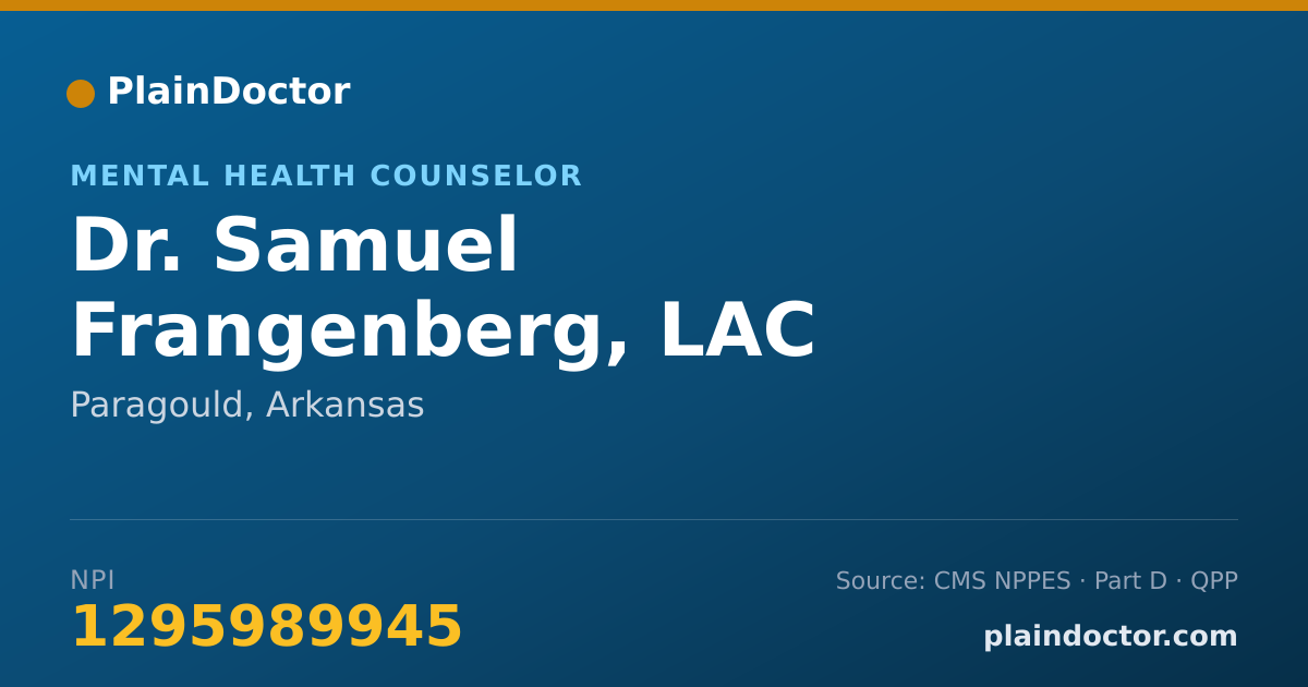 Shareable card for Samuel Frangenberg, LAC - Mental Health Counselor, Paragould, AR