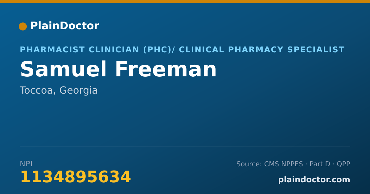 Shareable card for Samuel Freeman - Pharmacist Clinician (PhC)/ Clinical Pharmacy Specialist, Toccoa, GA