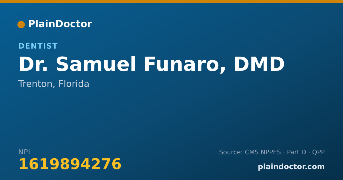 Shareable card for Samuel Funaro, DMD - Dentist, Trenton, FL