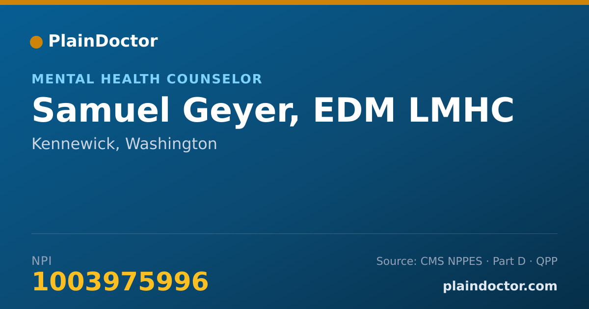 Shareable card for Samuel Geyer, EDM LMHC - Mental Health Counselor, Kennewick, WA