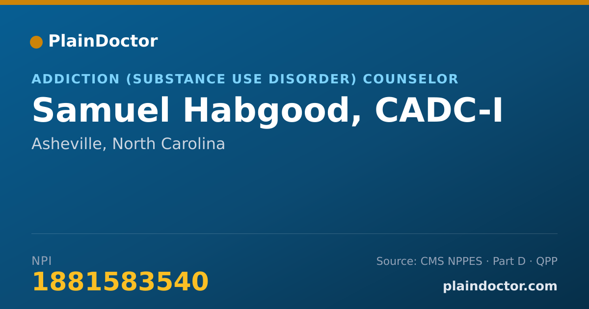 Shareable card for Samuel Habgood, CADC-I - Addiction (Substance Use Disorder) Counselor, Asheville, NC