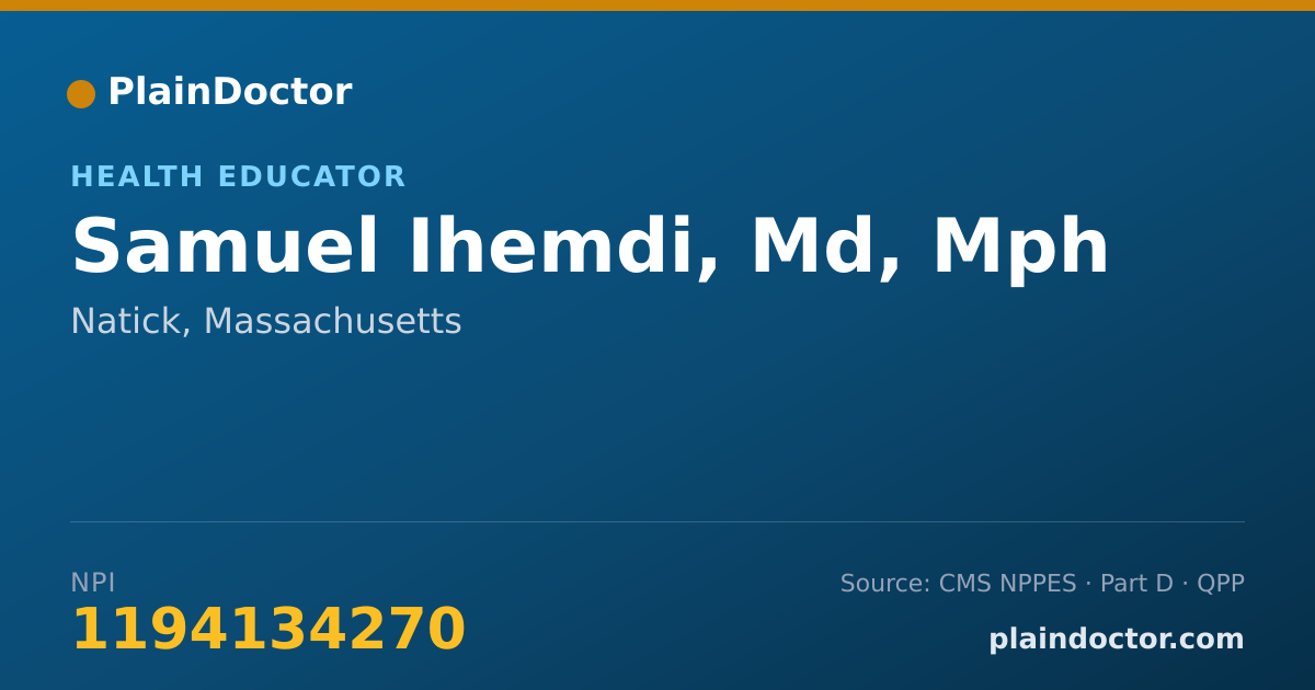 Shareable card for Samuel Ihemdi, Md, Mph - Health Educator, Natick, MA