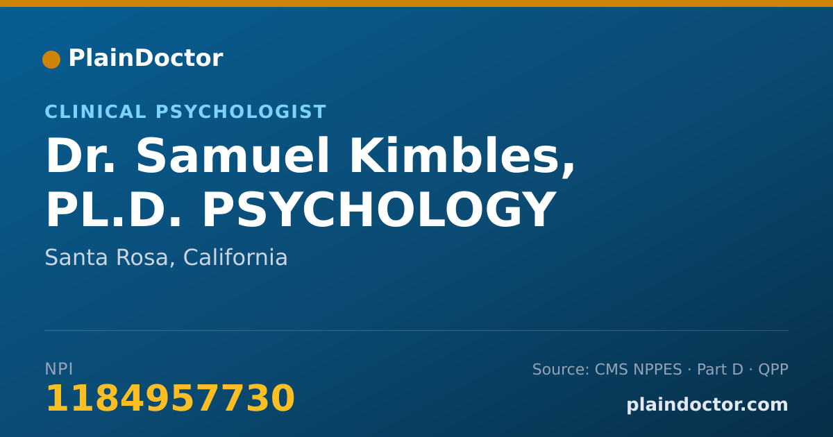 Shareable card for Samuel Kimbles, PL.D. PSYCHOLOGY - Clinical Psychologist, Santa Rosa, CA