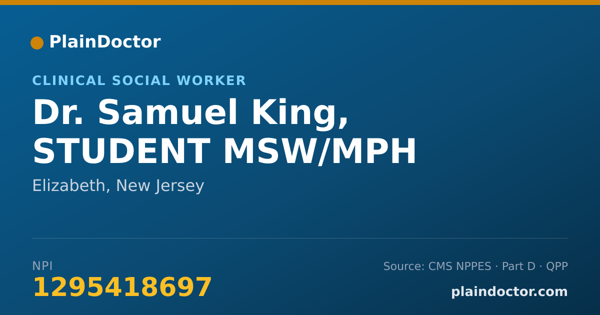 Shareable card for Samuel King, STUDENT MSW/MPH - Clinical Social Worker, Elizabeth, NJ