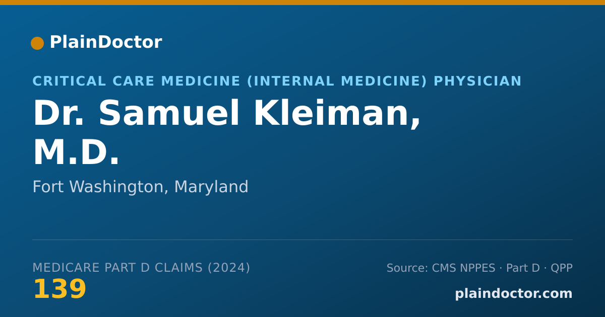Shareable card for Samuel Kleiman, M.D. - Critical Care Medicine (Internal Medicine) Physician, Fort Washington, MD
