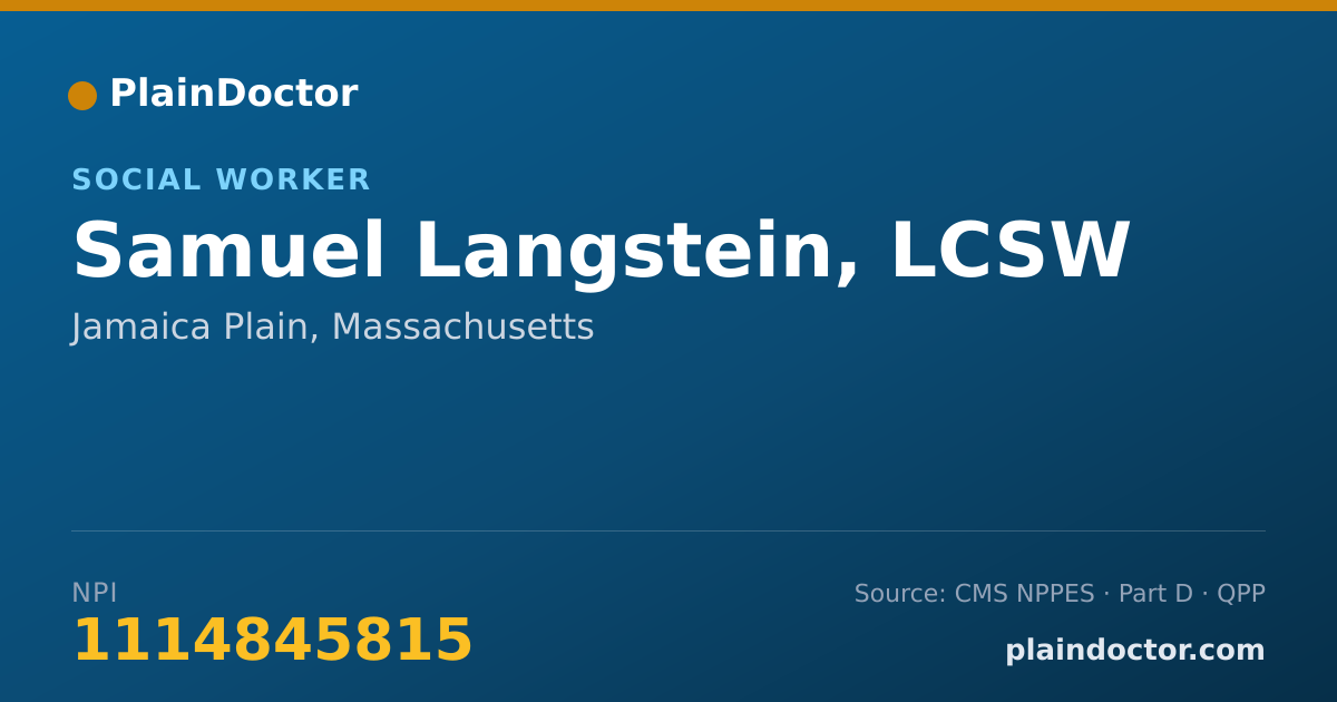 Shareable card for Samuel Langstein, LCSW - Social Worker, Jamaica Plain, MA
