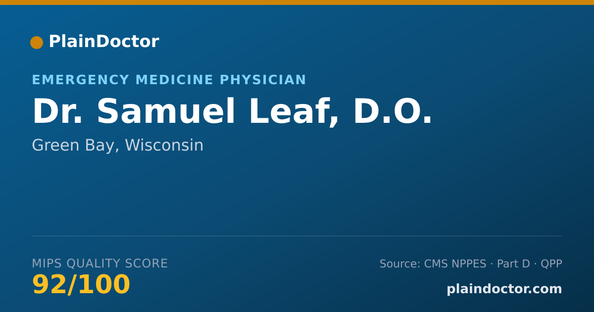 Shareable card for Samuel Leaf, D.O. - Emergency Medicine Physician, Green Bay, WI