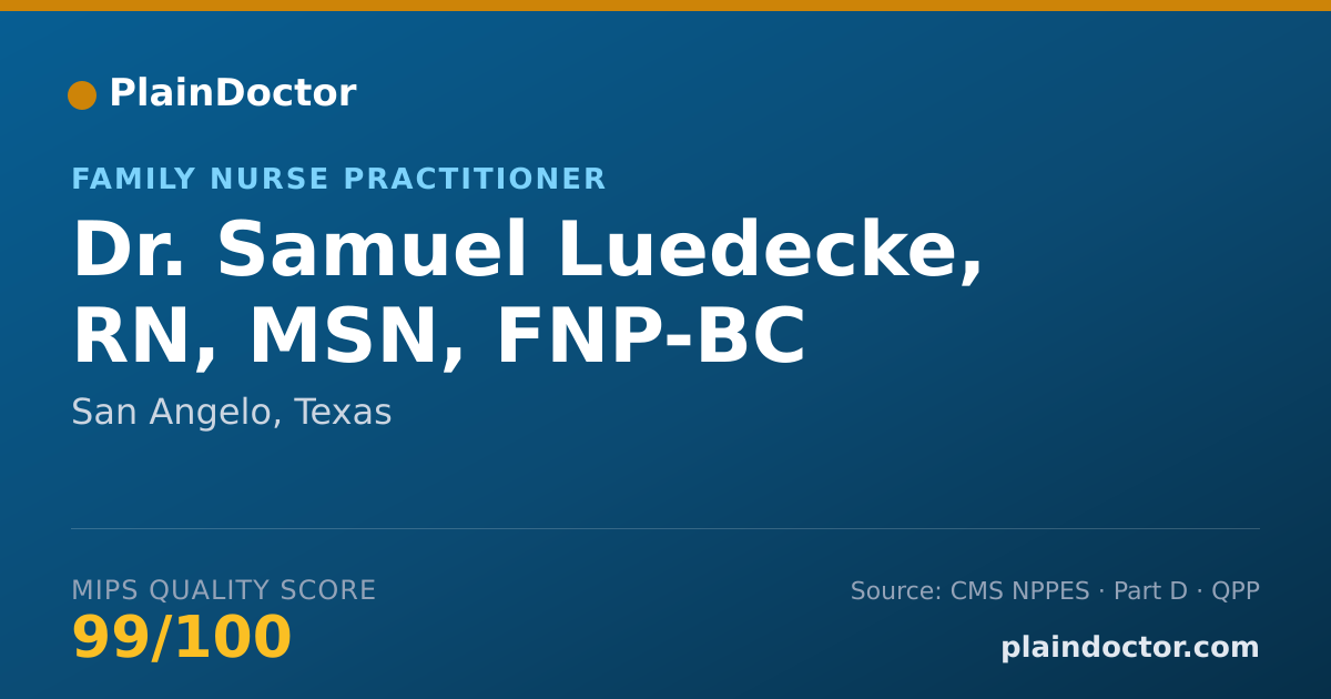 Shareable card for Samuel Luedecke, RN, MSN, FNP-BC - Family Nurse Practitioner, San Angelo, TX