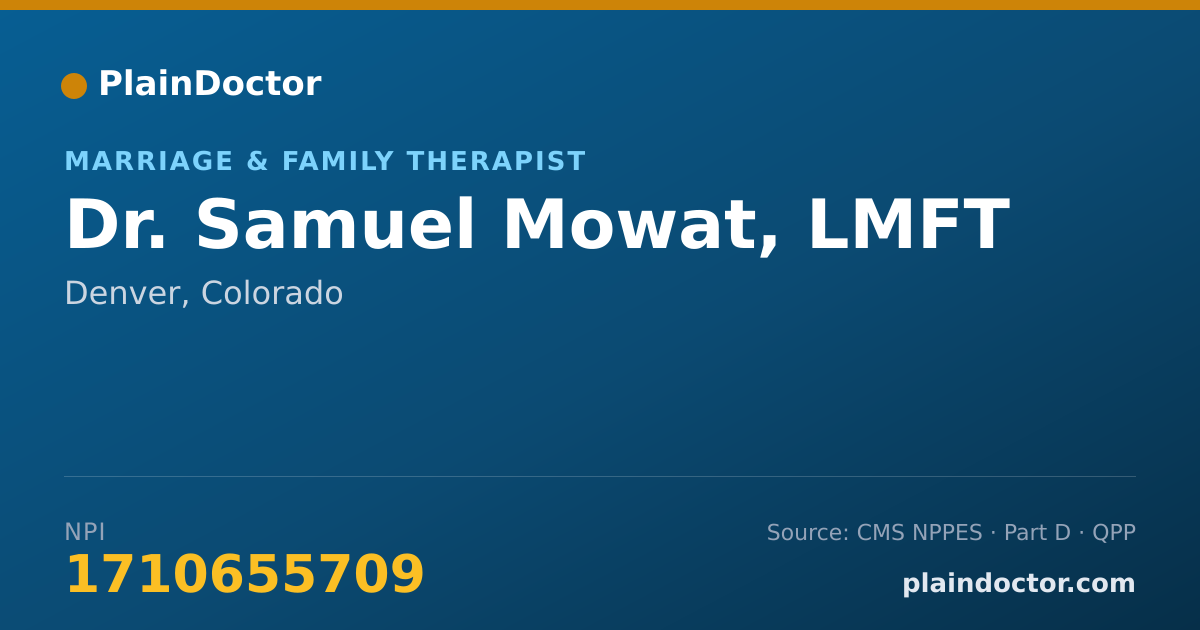 Shareable card for Samuel Mowat, LMFT - Marriage & Family Therapist, Denver, CO