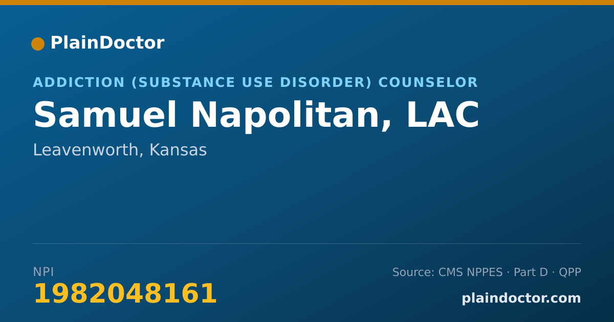 Shareable card for Samuel Napolitan, LAC - Addiction (Substance Use Disorder) Counselor, Leavenworth, KS