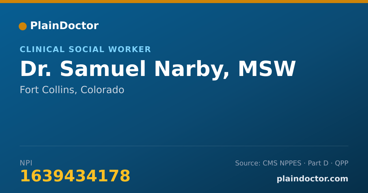 Shareable card for Samuel Narby, MSW - Clinical Social Worker, Fort Collins, CO