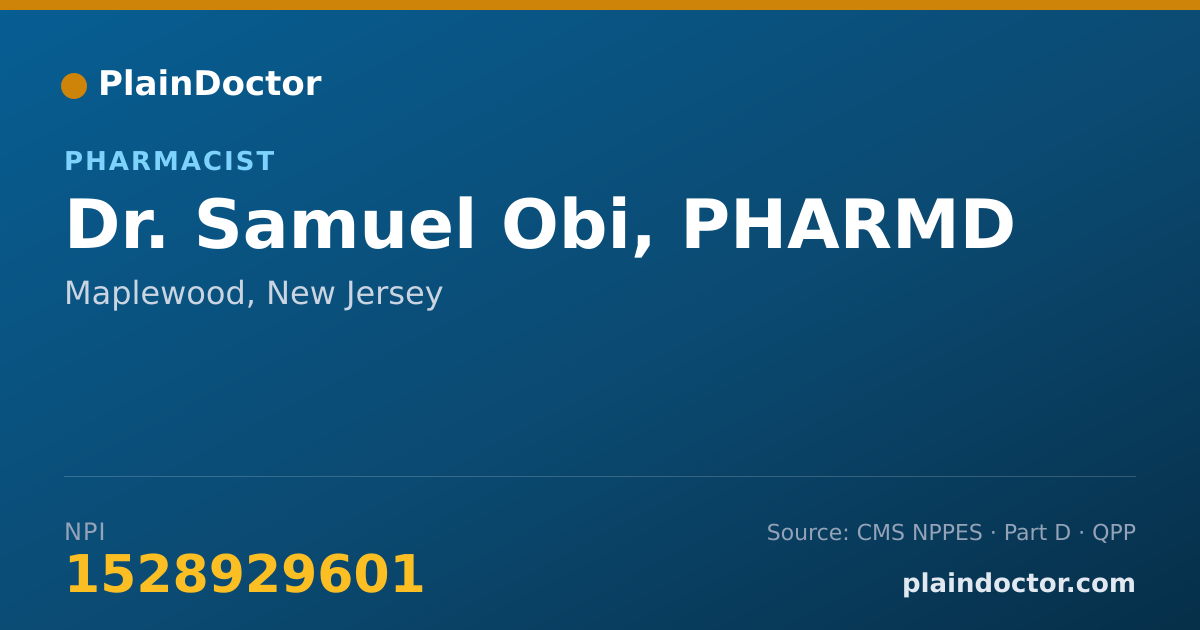 Shareable card for Samuel Obi, PHARMD - Pharmacist, Maplewood, NJ