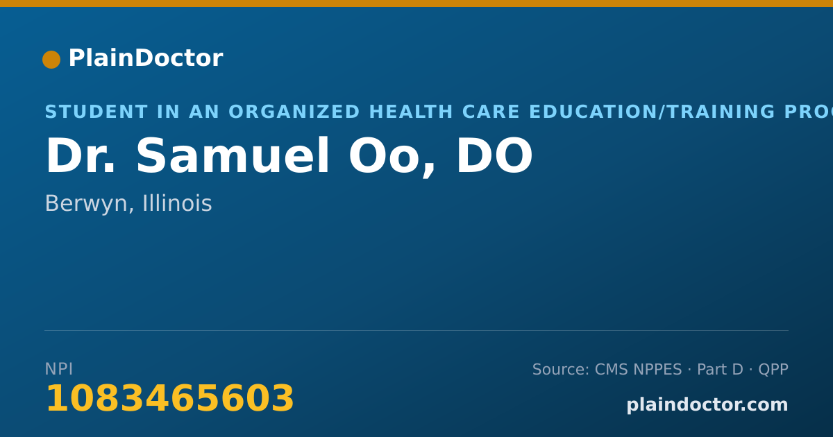 Shareable card for Samuel Oo, DO - Student in an Organized Health Care Education/Training Program, Berwyn, IL