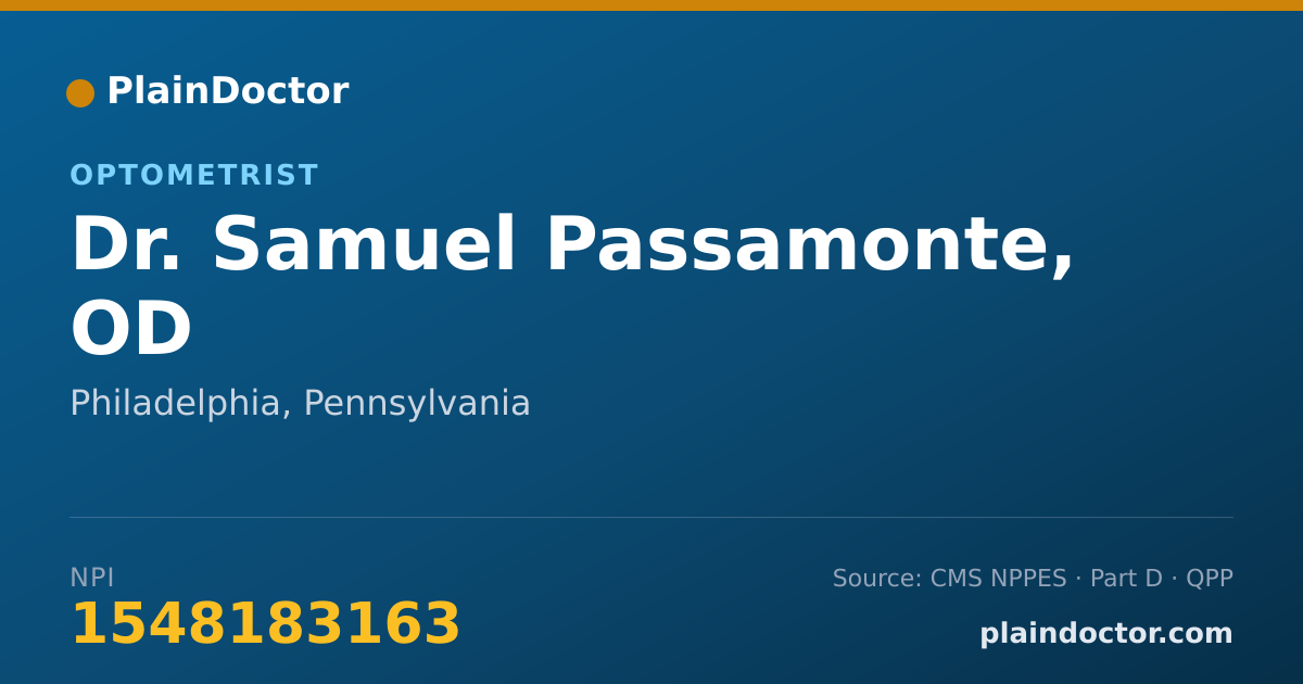 Shareable card for Samuel Passamonte, OD - Optometrist, Philadelphia, PA