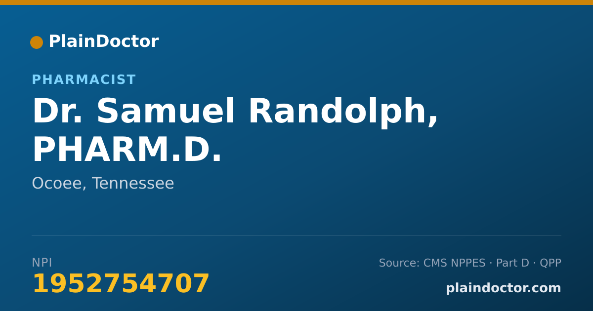Shareable card for Samuel Randolph, PHARM.D. - Pharmacist, Ocoee, TN