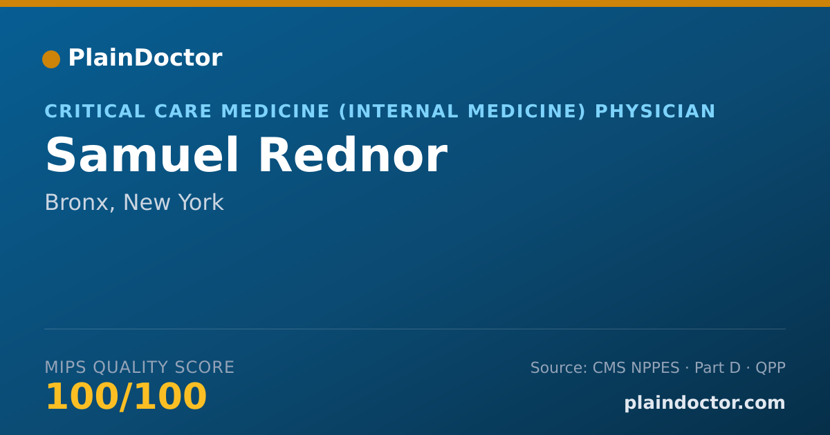 Shareable card for Samuel Rednor - Critical Care Medicine (Internal Medicine) Physician, Bronx, NY