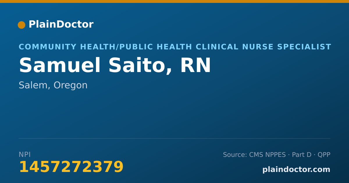 Shareable card for Samuel Saito, RN - Community Health/Public Health Clinical Nurse Specialist, Salem, OR