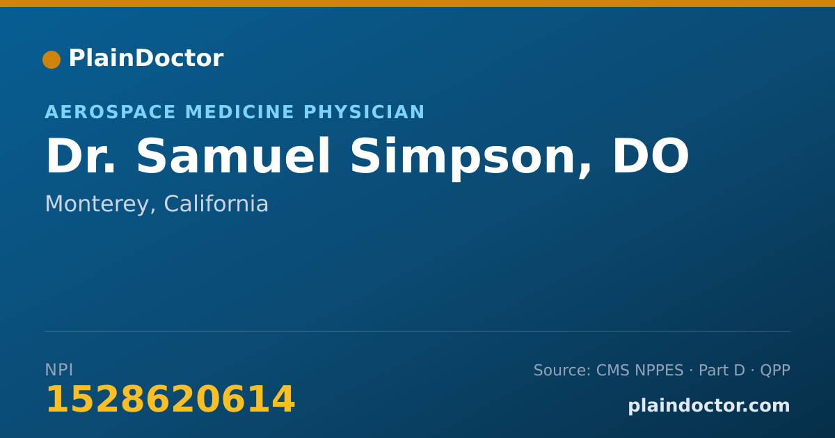 Shareable card for Samuel Simpson, DO - Aerospace Medicine Physician, Monterey, CA