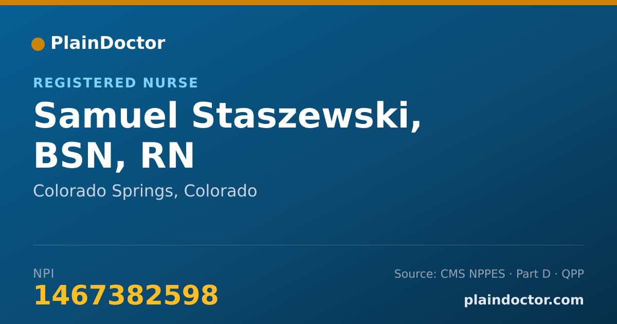 Shareable card for Samuel Staszewski, BSN, RN - Registered Nurse, Colorado Springs, CO