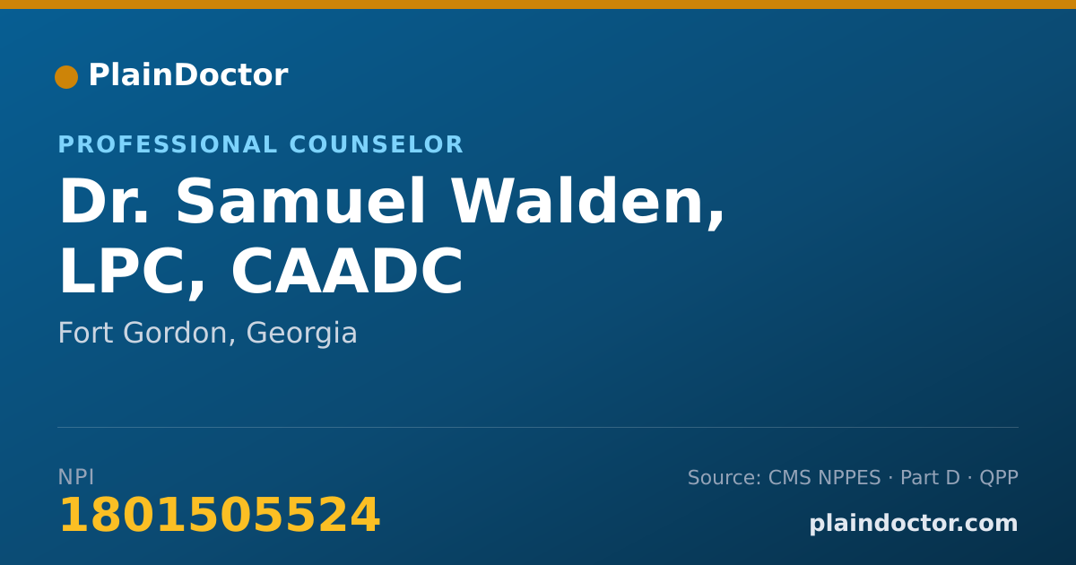 Shareable card for Samuel Walden, LPC, CAADC - Professional Counselor, Fort Gordon, GA