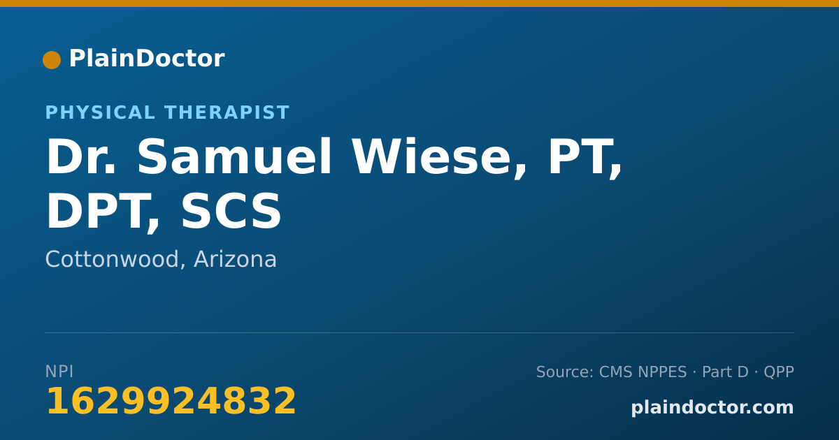 Shareable card for Samuel Wiese, PT, DPT, SCS - Physical Therapist, Cottonwood, AZ