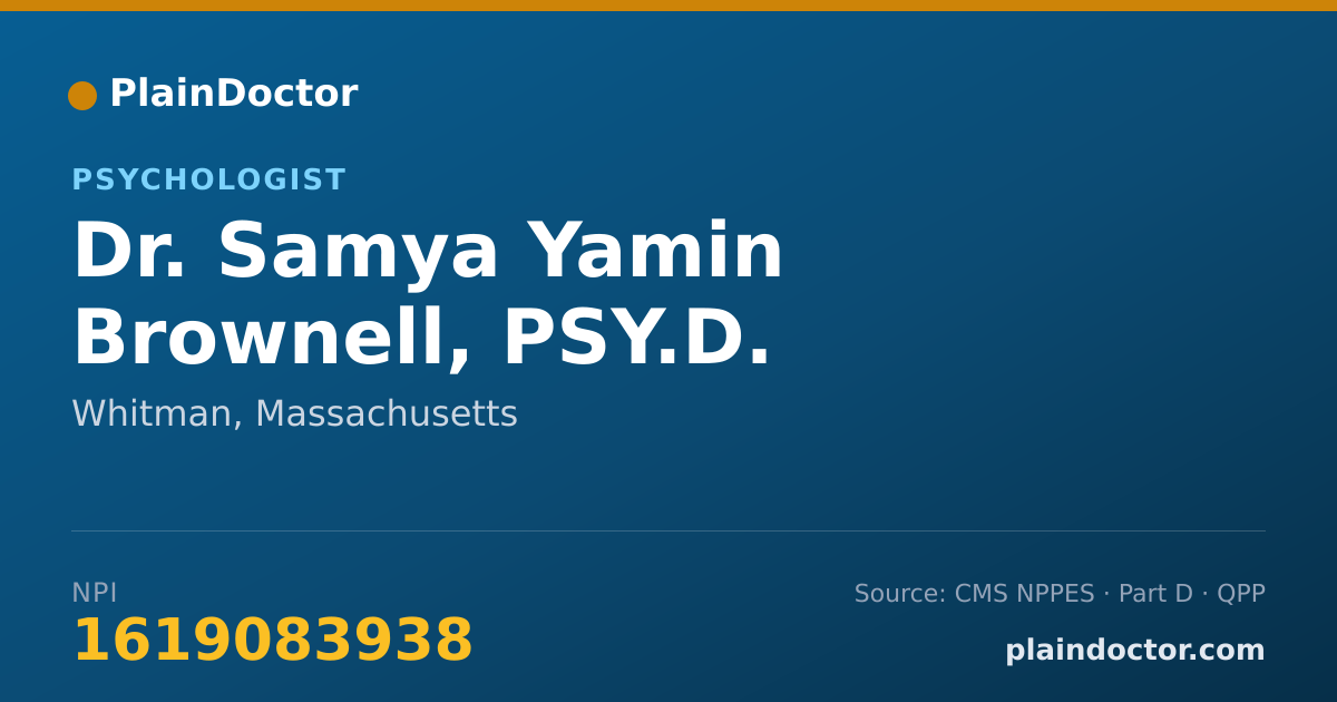 Shareable card for Samya Yamin Brownell, PSY.D. - Psychologist, Whitman, MA