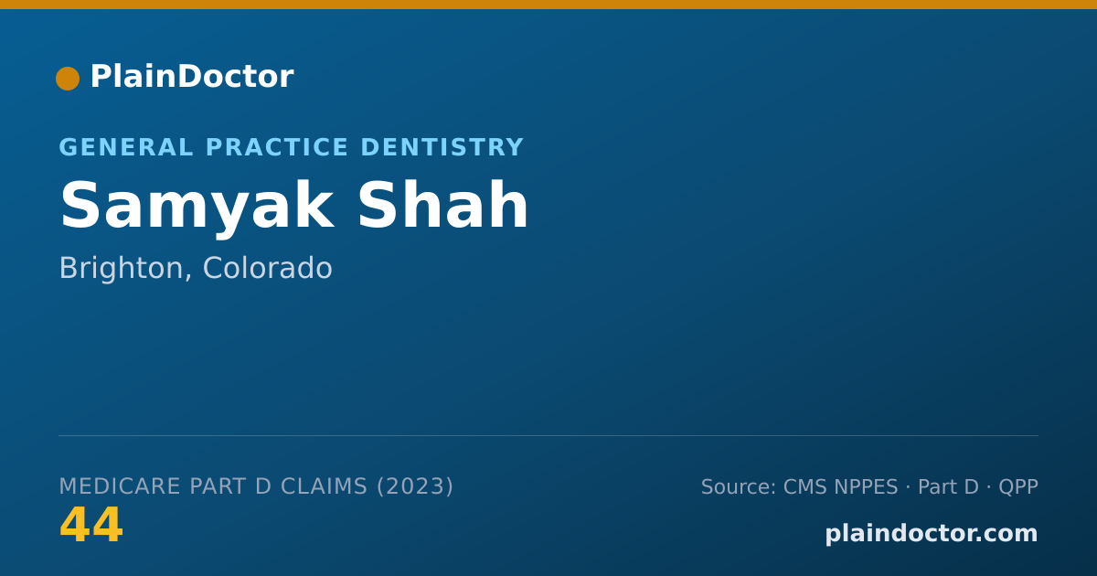 Shareable card for Samyak Shah - General Practice Dentistry, Brighton, CO