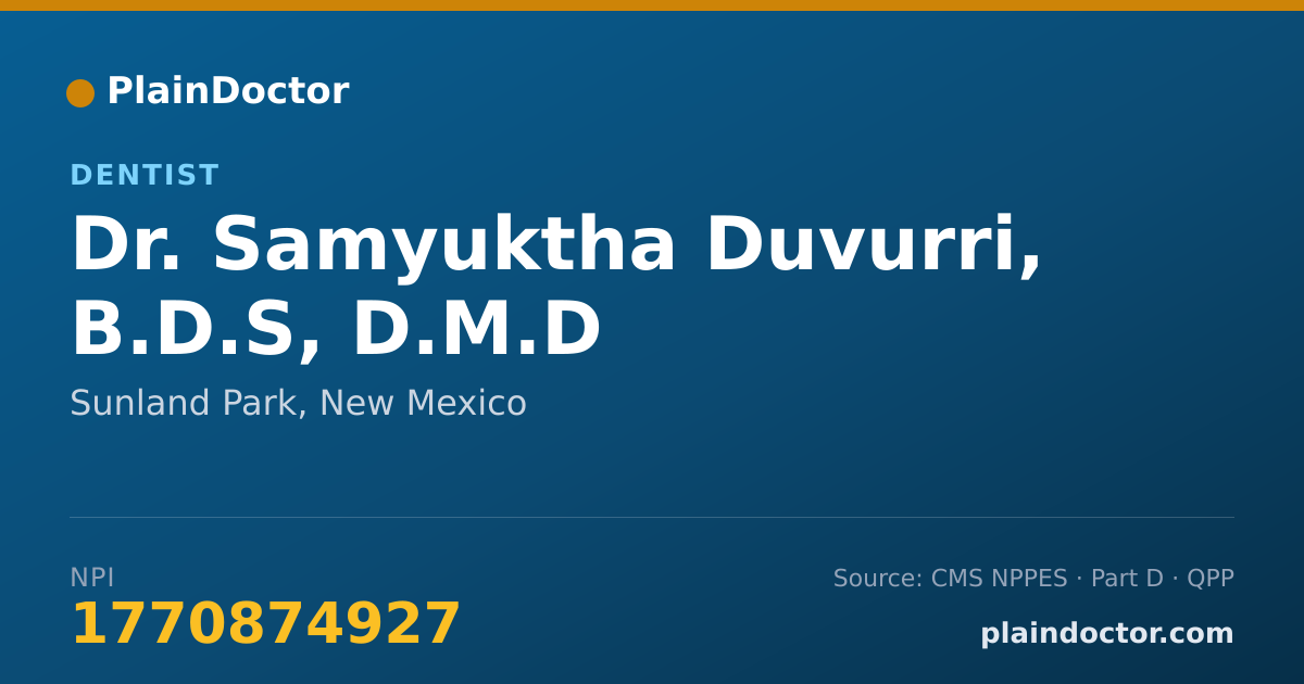 Shareable card for Samyuktha Duvurri, B.D.S, D.M.D - Dentist, Sunland Park, NM