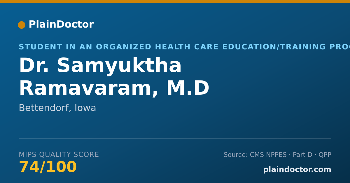 Shareable card for Samyuktha Ramavaram, M.D - Student in an Organized Health Care Education/Training Program, Bettendorf, IA