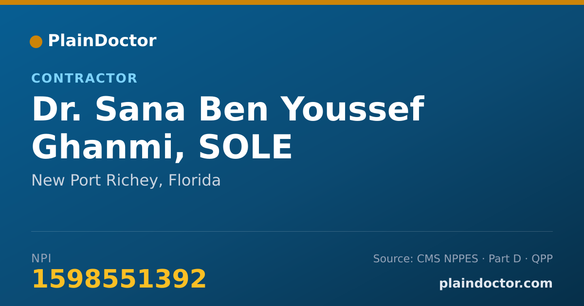 Shareable card for Sana Ben Youssef Ghanmi, SOLE PROPRIETOR - Contractor, New Port Richey, FL