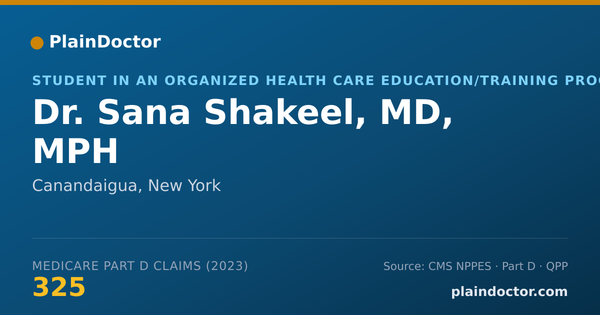 Shareable card for Sana Shakeel, MD, MPH - Student in an Organized Health Care Education/Training Program, Canandaigua, NY